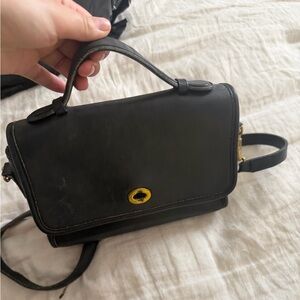 Coach Court Bag Women Black Vintage 9870 Leather Crossbody Top Handle Brass